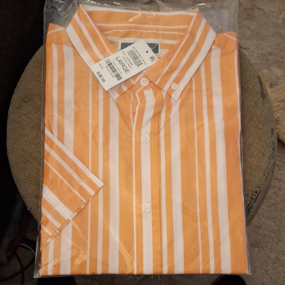 Club Room Men's Orange and White Striped Shirt